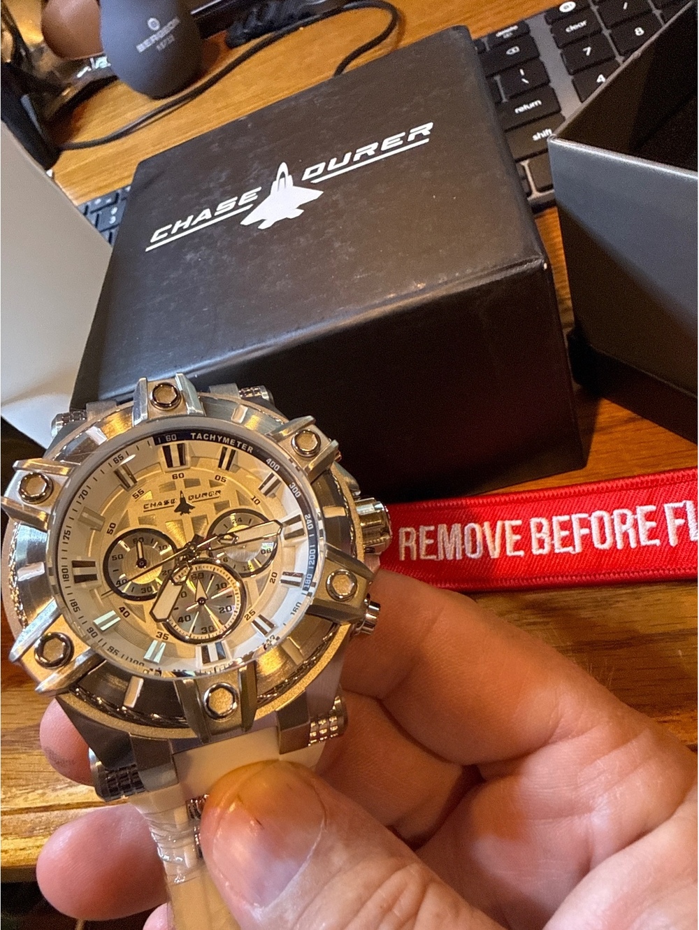 Chase-Durer Men's Stainless Steel Chronograph Wristwatch with White Strap